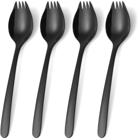 Lovingly Yours 7-inch Spork Stainless Steel, Reusable Metal Sporks, Set of 4