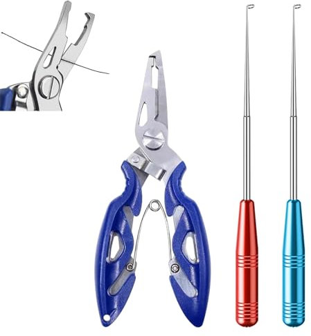 Tokaneit Alicates de Pesca,Alicates de Pesca Multifuncionales,Tijeras de Pesca,Removedor de Anzuelos de Pesca,Removedor de Anzuelos de Acero Inoxidable,Removedor de Anzuelos de Pesca Portátil 3 Pzs