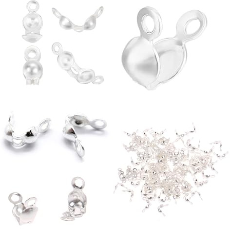 Perlin 925 Sterling Silber Knotenabdeckungen Quetschkalotten Fädelkalotten Perlenkappen Umklappbare Perlenspitzen für Knoten und Schmuckherstellung