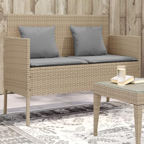 Tidyard Gartenbank Balkonbank Blumenbank Flurbank Sitzbank Parkbank Terrassenbank für Patio,Garten,Hinterhof,Veranda Gartenmöbel Außenbank Garten BalkonGartenbankpark mit Kissen Beige Poly Rattan