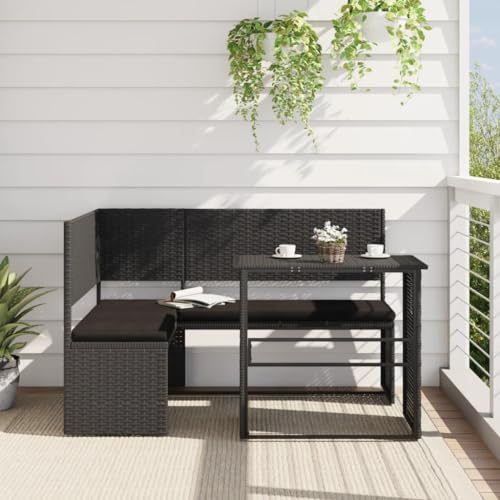 Tidyard Gartensofa in L-Form mit Tisch und Kissen Sofa Gartenmöbel Loungesofa Gartenbank Schwarz Poly Rattan