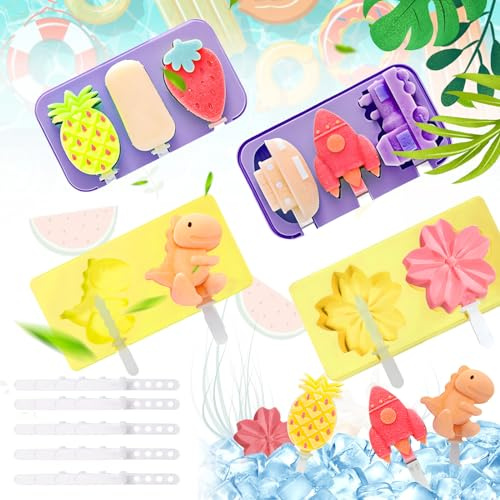 HEDMON Moule à glaçons, 4 pièces pour glaçons, moules à glaçons, réutilisables en silicone, sans BPA, moule à glaces, avec bâton pour sorbets chocolat pudding (A)