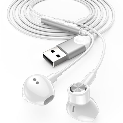 ACAGET USB Earphones for PC Magnetic USB Headset with Microphone 7.5 Ft | Computer Headphone, Wired In Ear Earphone Earbud with Type A Connection for Dell Laptop for Surface for PS-5 Work Office 2.3M