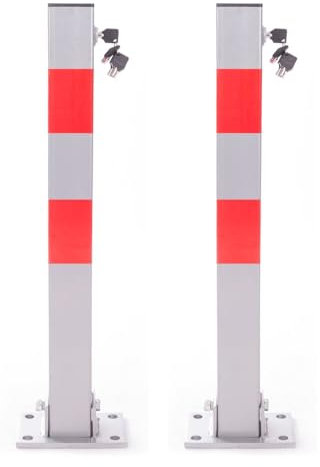RMAN 2 × Parkpfosten Klappbar 60cm Parkplatzsperre Absperrpfosten Reflexstreifen Robust mit 5 Schlüssel Parkplatz Sperre Stabil ignalstreifen, Silber-Grau-Rot