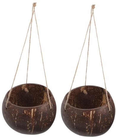 YARNOW 2pezzi Vaso Sospeso in Guscio Di Cocco Naturale Resistente Per Piante Da Giardino e Balcone Con Corda Inclusa Per Decorazioni Interne Ed Esterne