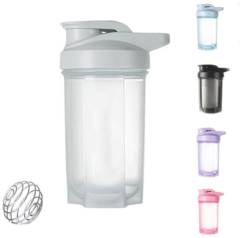 HUIQIHANG Protein-Shaker-Flasche 500 ml mit Edelstahl-Mischkugel, BPA- und DEHP-frei, auslaufsicherer Klappdeckel, temperatursicher, spülmaschinenfest, perfekt zum Mischen von pulverförmigen Shakes