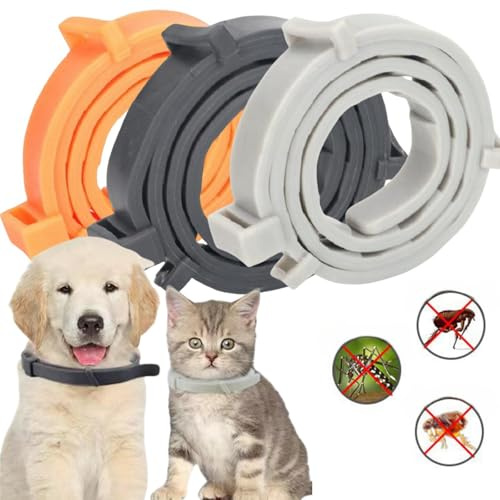 Collare Antiparassitario per Gatti,3 Pezzi Collare Antipulci Gatto,Collare Antipulci Cane Piccola,Naturale Regolabile Impermeabile Protezione Collare Antipulci (Nero+Grigio+Giallo, L)