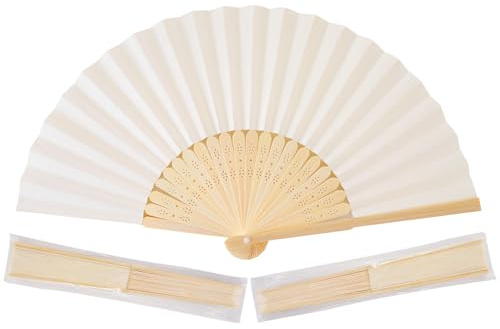 50pcs Cream-Coloured Paper Hand Fan Bamboo Folding fan Handheld Paper Fan