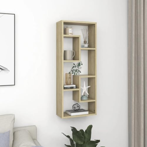 homiuse Schweberegal für Wohnzimmer Sonoma-Eiche 36x16x90 cm Holzwerkstoff Wandregale Arbeitszimmer Mit Offenen Fächern Regal zur Präsentation Hängeregal Platzieren von Bücher, Auszeichnungen