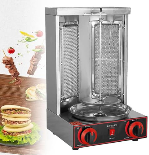 YLANMEI Máquina para Kebab y shawarma, Parrilla Vertical para Kebab, asador de Carne Tipo gyro con quemadores y Ajuste de Temperatura de 50 a 350 ℃ para cocinas comerciales y domésticas
