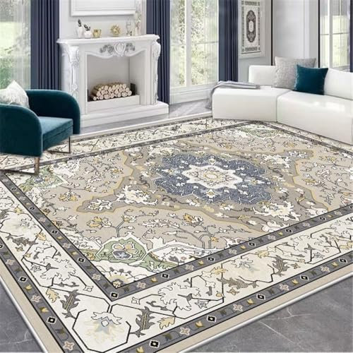 RUGMRZ Tepich Teppich Jugendzimmer Grau gelber Druck Klassische Dekoration Retro-Stil langlebig Webteppich 200X260CM