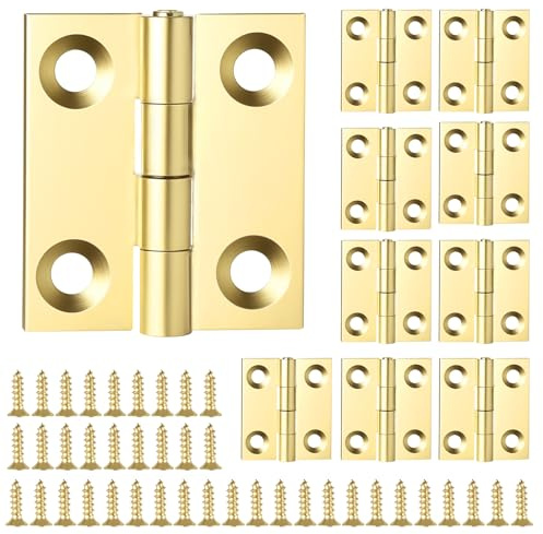 10 Sets Small Hinges with Screws Mini Brass Hinges Jewelry Box 1 Inch Mini Folding Butt Hinge DIY Accessories for DIY Boxes Gate Drawer Furniture Woodworking Craft Project (Gold)