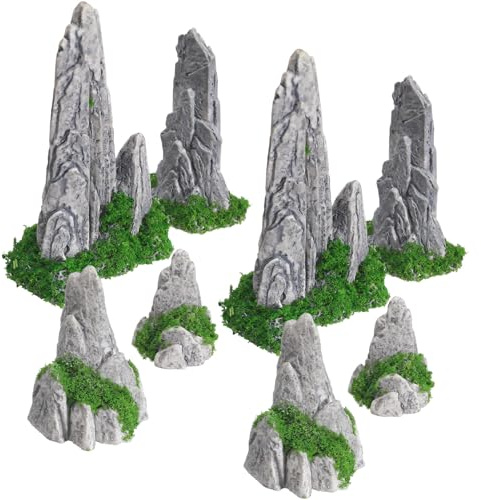 Angoily Miniature Simulated Rockery Ornaments for Bonsai and Zen Garden Decor Resin Micro Landscape Accessories for Home Office Desktop Display 8Pcs Set
