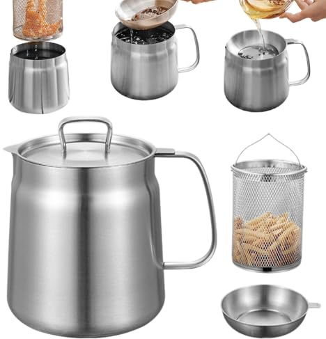 DASIAUTOEM Casserole à frire avec panier, mini friteuse, réservoir à graisse, filtre à graisse, filtre à huile de 2 l, pour rôtir, cuisine, camping