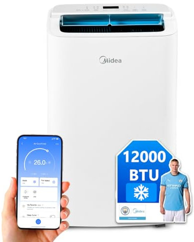MIDEA Climatiseur Mobile Silencieux 12000 BTU avec Évacuation - Climatisation Portable Prêt à Poser 3500W - Clim Réversible Split Mobile - 4 modes avec Kit de Fenêtre et App Control