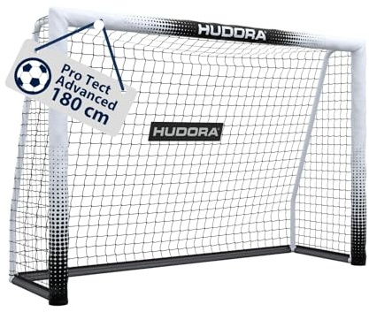 HUDORA Porta da calcio Pro Tect 180 Advanced – Porta da esterno con rete e rivestimento per bambini/adulti – Facile da montare in giardino – Porta con chiusure a strappo e cerniere – Bianco