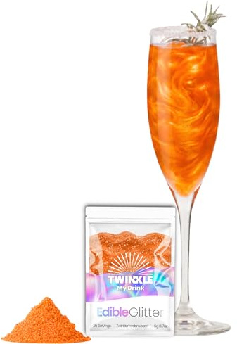Twinkle my Drink® 5g Edible Glitter for Drinks & Halloween Cake Decorations (Vibrant Orange) - Spooky Halloween Decorations - Orange Cocktail Accessories - Edible Glitter for Cakes - 25 Servings