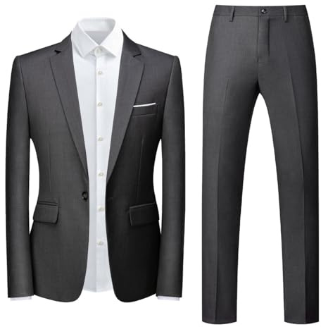 YOUTHUP Mens Suit 2 Piece Slim Fit 1 Button Business Suits Wedding Tuxedo Blazer and Trousers, Grey, M