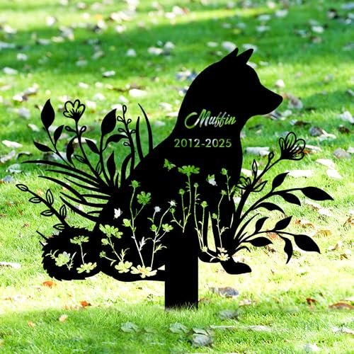 GMDLSK Personnalisée Pierre Tombale pour Animaux de Compagnie - Chien & Chat - Sculpture sur Mesure avec Détails Floraux - Funéraire Extérieur Résistant aux Intempéries - pour Jardin, Cimetière