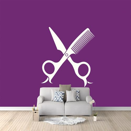 Papel Pintado Mural 400 X 280 Cm Estilo Sencillo Tijeras Peine. Blanco Morado Fotomural 3D En Papel Pintado No Tejido – Decoración De Pared Moderna Para Salón, Dormitorio,Habitación Infantil