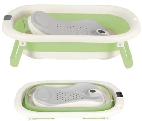 Bañera Niños Plegable XXL Con Hamaca De Baño Y Termómetro Integrado,Bañera Niño Con Asiento De Baño,Bañera Niños En Pie,Regalo De Nacimiento Niña O Niño