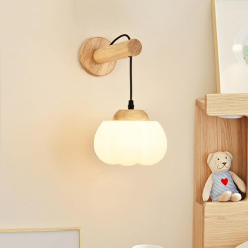 LOGT Kinder Wandlampe Innen Holz LED Wandleuchte 3 Farbtemperatur(3000K/4500K/6000K) Verstellbare Nachttischlampe Kinderzimmer Dekorative Nachtlampe Moderne Wandbeleuchtung 7W für Babys Mädchen Jungen