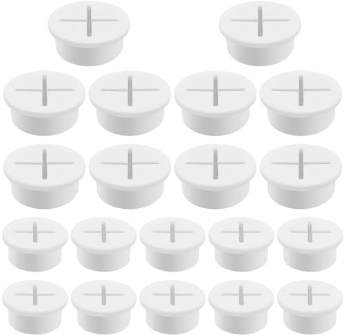 20 Pcs Cable Grommet, 20mm & 25mm (3/4 Inch & 1 Inch) Desk Grommet, Rubber Wire Grommets, Flexible Cable Cord Grommets Wire Hole Cover Pass Through for Furniture Computer Desk Cord Management, White