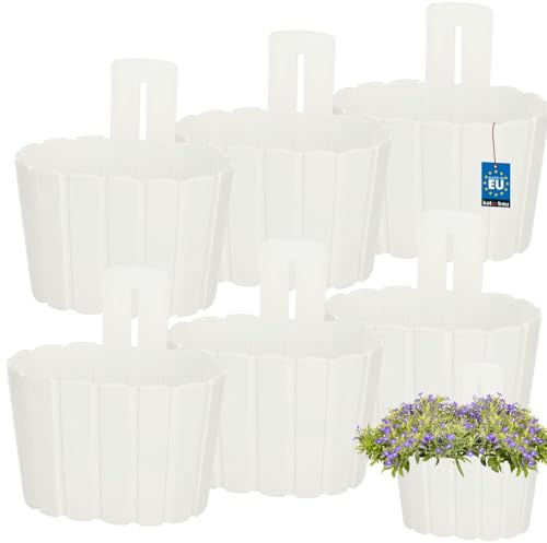 KOTARBAU® Blumenkasten für Balkon, 20x14x13 cm, Balkonkasten, Wandampel | Blumentopf Wand, Blumenkasten für Fensterbank außen, Pflanzkasten, Hängetopf, Balkonkästen Kunststoff, Weiß, 6er Set