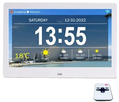 Reloj con Calendario For Demencia For Personas Mayores, WiFi, 10/7 Pulgadas, Marco De Fotos Digital, Pantalla Grande LED, Visualización De Hora, Fecha, Pronóstico del Tiempo(7 Inch White)