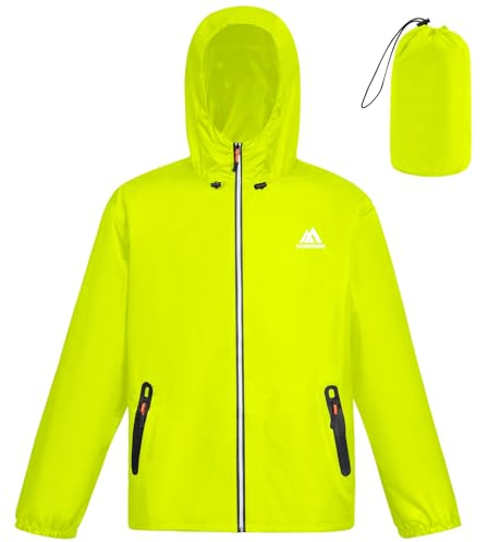 flintronic Men's Lightweight Waterproof Outdoor Jackets, Breathable Packaway Hooded Raincoat, with Reflective Strips, for Golf Fishing Cycling Travel