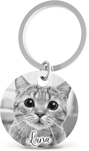 Meinearmbänder Personalisierter Haustier Schlüsselanhänger mit Foto | Individueller Hunde- & Katzenanhänger | Gravur Schlüsselanhänger mit Bild & Text | Einzigartiges Geschenk für Tierliebhaber