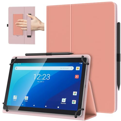 TiMOVO Universal Case for 10.1 Inch Android Tablet, Puff Pink | Pen Loop, Two Folding Stand Cover, Hand Strap, For All 9.6-11 Touchscreen Tablet