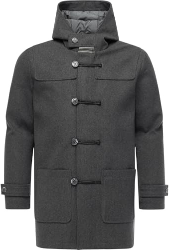 Ragwear herr väderbeständig ventilerande vinter kort kappa varm lång vinterjacka dufflecoat med huva Duffie YOUMODO S-XXL, mörkgrå, XL