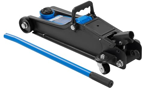 HÖGERT TECHNIK Cric idraulico 2T – Cric idraulico piatto, altezza di sollevamento 90 – 340 mm, compatto e leggero, struttura in acciaio, ruote e valvola di sicurezza, sollevatore auto per auto