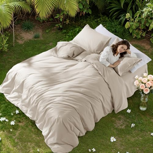RTHX92N 100% Linen Duvet Cover Set Queen Size, Pure Natural French Flax Linen Duvet Cover, Breathable for Hot Sleepers, Zipper Closure & Corner Ties - 3 Piece (Linen,Queen)