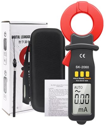 FTVOGUE Medidor de Pinza Digital SK2060 Probador de Corriente de Fuga CA CC de Rango 60 A con Rango Automático de Retención 1999 Recuentos para Electricistas Técnicos de HVAC (SK-2060 CA 0,05 mA-60 A)