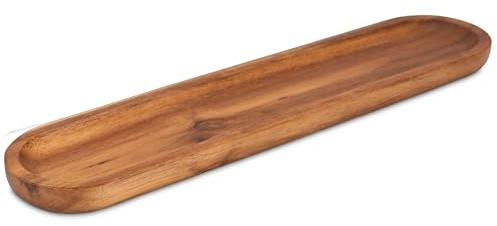Decorasian Tablett aus Holz lang – Schale aus Akazienholz, Servierbrett 37x 8x2cm, schmale Servierplatte für Antipasti, Tapas und Sushi - Naturholz Teller für Küche & Wohnen