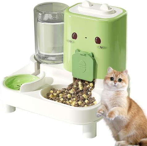Kattmatautomat | 2-i-1 kattmatare | avtagbar husdjursvattenautomat för dispensering av kanin valp utomhus inomhus resor semester dricka