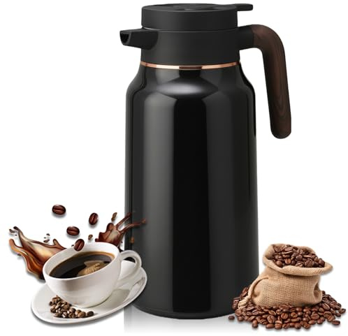 Termoskanna, 1,5 l rostfritt stål dubbelväggig isoleringskanna, kaffekanna av dubbelväggigt 304 rostfritt stål med handtag som håller 36 timmar varmt, 36 timmar kallt, vakuumkanna kaffekanna för kaffe