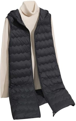 Chaleco Plumas Mujer Ligero Largo Capucha Chaleco Plumon Acolchado Guateado sin Mangas Señora Chalecos Plumifero Plumífero Ultraligero Largos Chaqueta sin Mangas para Mujer Tallas Grandes Negro 3XL