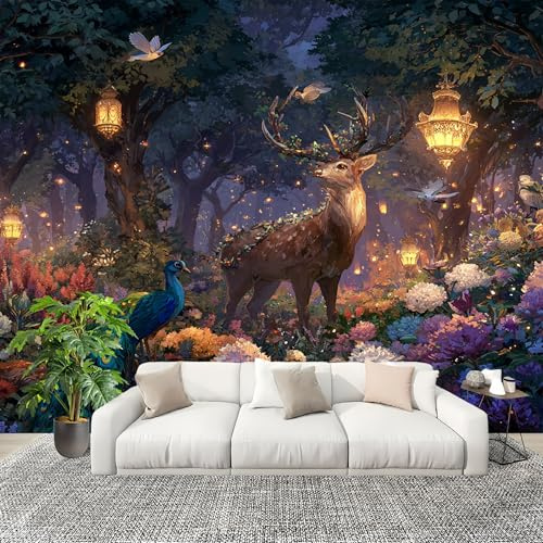 Genérico Decoración del hogar Fotomural 200x140cm Animales Del Bosque FantáStico Papel Pintado Panorámico ExtraíBle Para Despegar Y Pegar vistoso Para salón Dormitorios,Comedores HD Papel Tapiz