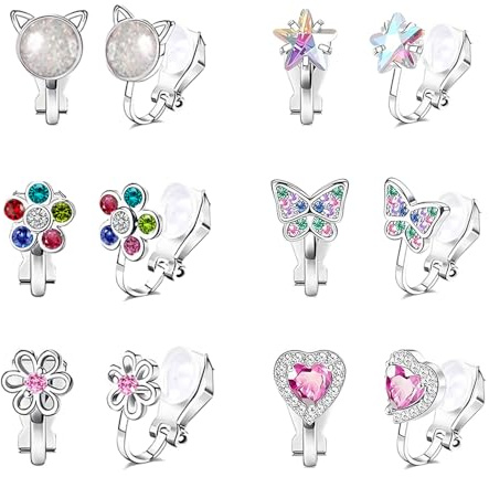 HMCEY 6 Paires Boucle D'Oreille Enfant Fille,Clips Oreilles Non Percées,Princesse Boucle Oreille Sans Trou,Hypoallergéniques Boucles D'Oreilles Mode,Clip On Earrings Kids pour Cadeau Accessoire