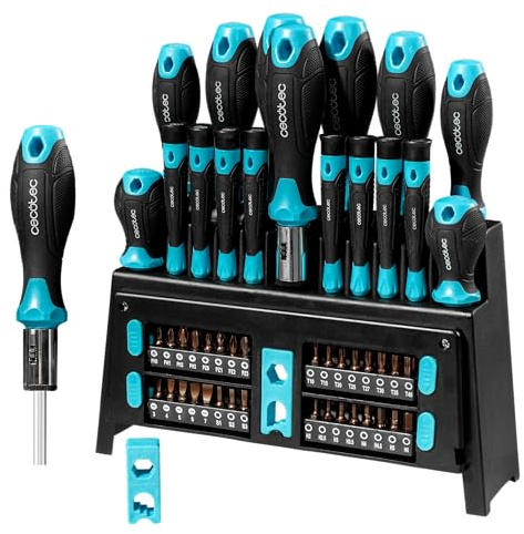 Cecotec Juego de Destornilladores 51 Piezas HardGyro 510 Magnetic. Acero CR-V, 32 Puntas S2, Destornillador Portapuntas con Carraca, Magnetizador, 8 Destornilladores de Precisión, Soporte Incluido