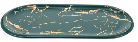 Uonlytech Assiette à Sushi en Céramique Marbrée Verte Petit Modèle, Plateau de Présentation pour Bijoux, Assiette de Service Multifonction pour Desserts et Sushis, Vaisselle Cuisine Design