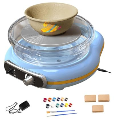 TISHITA Mini Tornio Da Ceramista Macchina Kit Argilla Elettrico con Pedale Regolabile Rotazione Doppi Sensi Vassoio Removibile Facile Pulizia Adatta per Princ, con Lo Strumento di Scultura