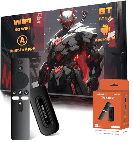 TV3 PRO Android 16.0 TV Stick, Dongle Smart 4K HD per TV, H313 Quad-core, Doppio WiFi 2,4 GHz + 5 GHz, Telecomando vocale Bluetooth, Plug and Play Dispositivo TV Internet Android per Casa/Viaggi