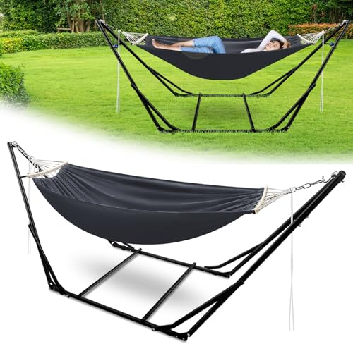 Monucep Hängematte mit Gestell, bis 200 kg Belastbar,2 Personen,Klappbar Hängematte Outdoor mit Gestell für Garten,Terrasse,Balkon,mit Tragetasche Metallgestell