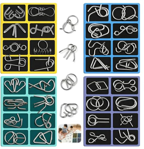 4Pcs Knobelspiele Metall, 3D Brainteaser Metallpuzzle Set, IQ Puzzle Geduldspiele Geschicklichkeitsspiele für Jugendliche und Erwachsene, Logik Denkspiele Mini Geschenke Mitgebsel