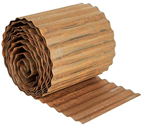 Worth Garden 20 Feet Pre-Rusted Corrugated Edging - 10 H. Sturdy Steel Landscape Lawn Edging - Bendable Metal Long Strips of Garden Border for Raised Flower Bed Tree Surrounds