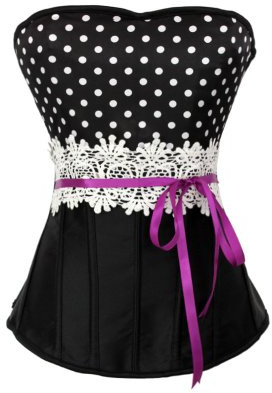 shoperama Beau corset Rockabilly avec dentelle et Polka DOTS Corsage des années 50, noir/lilas, XS/S